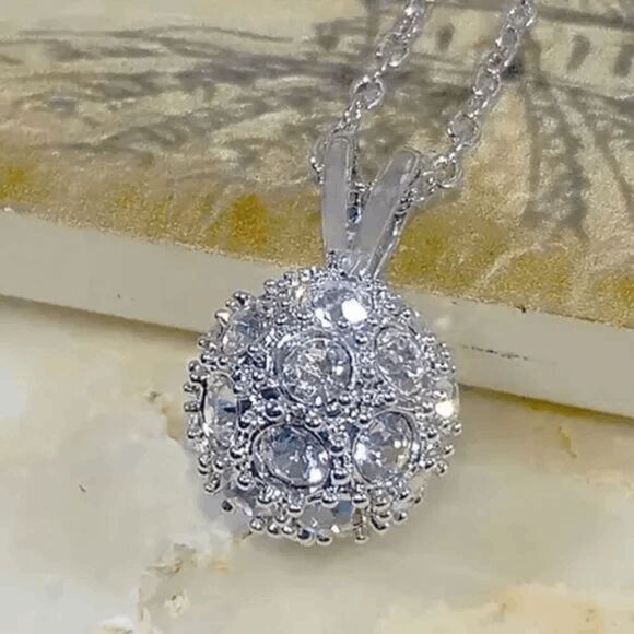 2/$40 Round Platinum Necklace - Ladies Crystal Ball Necklace - Picture 4 of 7